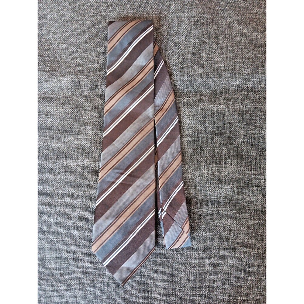John Ashford Tie 70s 80s 90s Y2K Mens Brown Gray Stripe 3.5 Wide 60 Long